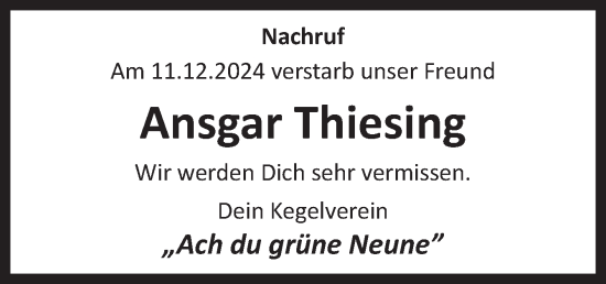 Traueranzeige von Ansgar Thiesing von Neue Osnabrücker Zeitung GmbH & Co. KG