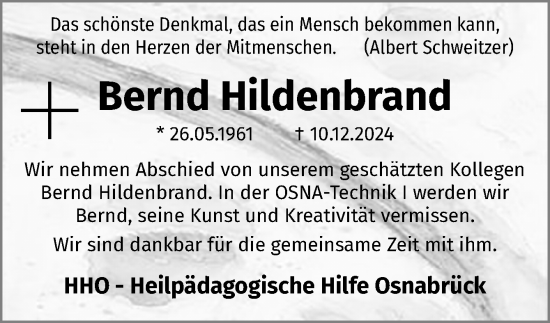 Traueranzeige von Bernd Hildenbrand von Neue Osnabrücker Zeitung GmbH & Co. KG