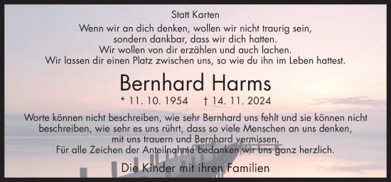 Traueranzeige von Bernhard Harms von Neue Osnabrücker Zeitung GmbH & Co. KG