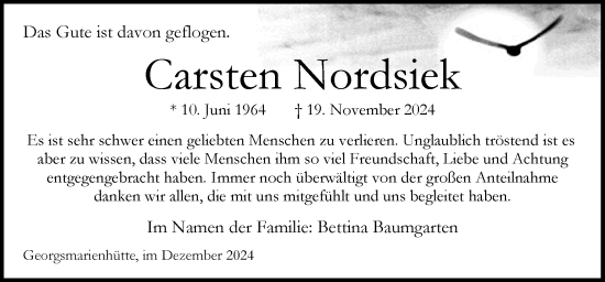 Traueranzeige von Carsten Nordsiek von Neue Osnabrücker Zeitung GmbH & Co. KG