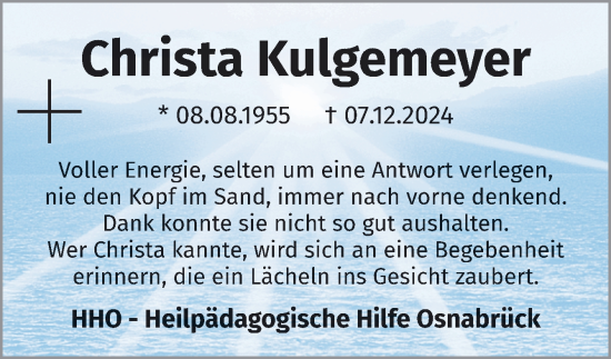 Traueranzeige von Christa Kulgemeyer von Neue Osnabrücker Zeitung GmbH & Co. KG