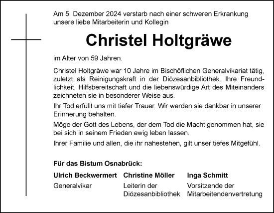 Traueranzeige von Christel Holtgräwe von Neue Osnabrücker Zeitung GmbH & Co. KG