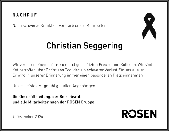 Traueranzeige von Christian Seggering von Neue Osnabrücker Zeitung GmbH & Co. KG