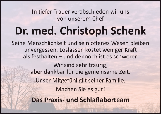 Traueranzeige von Christoph Schenk von Neue Osnabrücker Zeitung GmbH & Co. KG