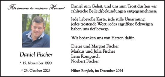 Traueranzeige von Daniel Fischer von Neue Osnabrücker Zeitung GmbH & Co. KG