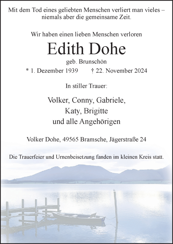 Traueranzeige von Edith Dohe von Neue Osnabrücker Zeitung GmbH & Co. KG