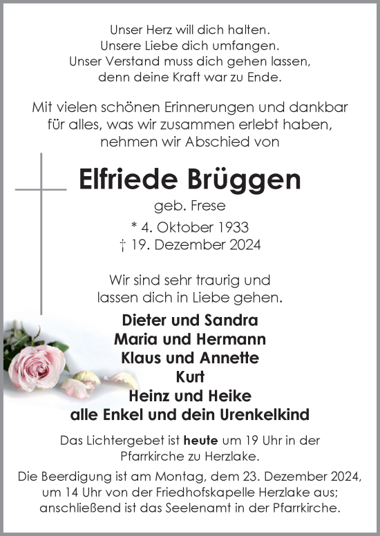 Traueranzeige von Elfriede Brüggen von Neue Osnabrücker Zeitung GmbH & Co. KG