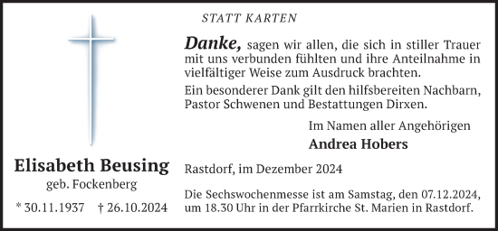 Traueranzeige von Elisabeth Beusing von Neue Osnabrücker Zeitung GmbH & Co. KG