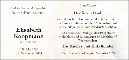 Traueranzeige von Elisabeth Koopmann von Neue Osnabrücker Zeitung GmbH & Co. KG