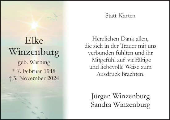 Traueranzeige von Elke Winzenburg von Neue Osnabrücker Zeitung GmbH & Co. KG