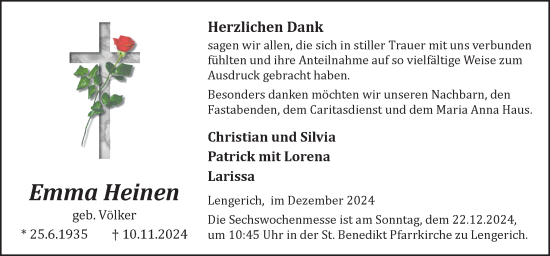 Traueranzeige von Emma Heinen von Neue Osnabrücker Zeitung GmbH & Co. KG