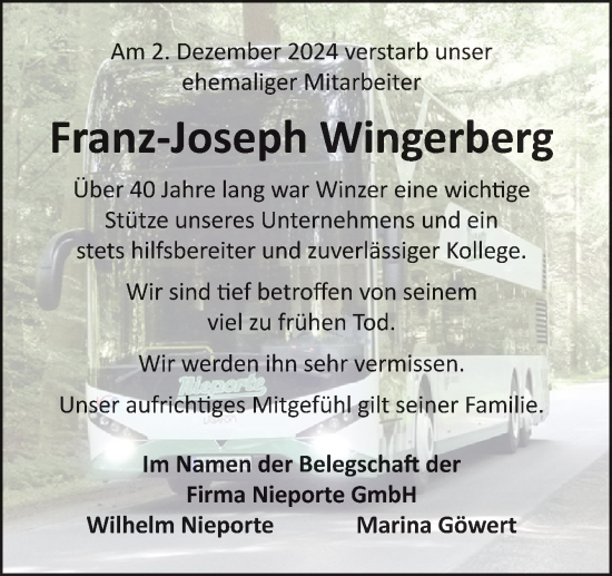 Traueranzeige von Franz-Joseph Wingerberg von Neue Osnabrücker Zeitung GmbH & Co. KG