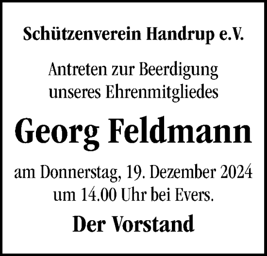 Traueranzeige von Georg Feldmann von Neue Osnabrücker Zeitung GmbH & Co. KG