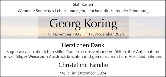 Traueranzeige von Georg Koring von Neue Osnabrücker Zeitung GmbH & Co. KG