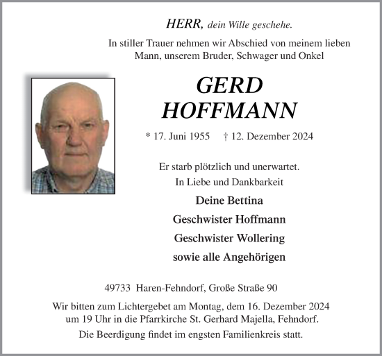 Traueranzeige von Gerd Hoffmann von Neue Osnabrücker Zeitung GmbH & Co. KG