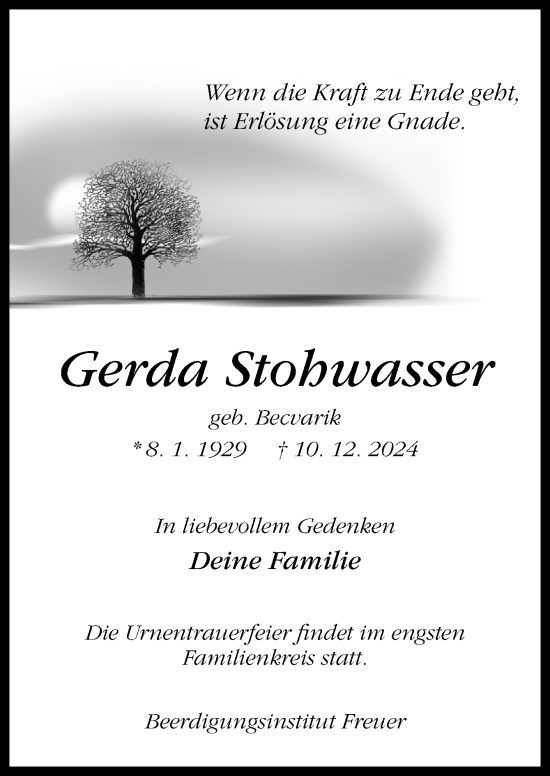 Traueranzeige von Gerda Stohwasser von DK Medien GmbH & Co. KG