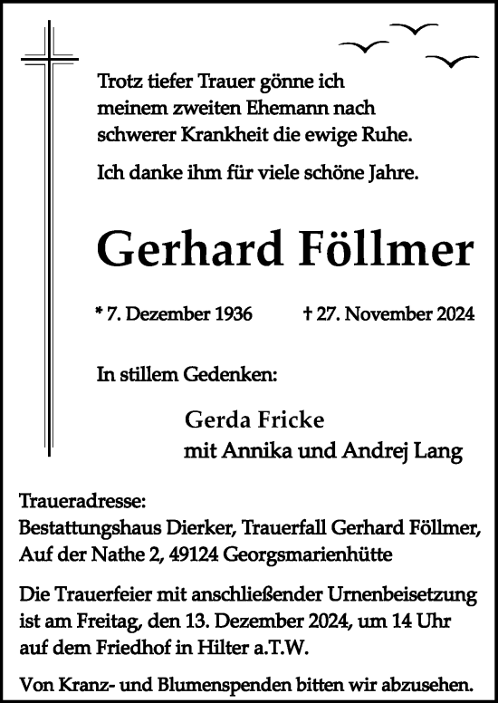 Traueranzeige von Gerhard Föllmer von Neue Osnabrücker Zeitung GmbH & Co. KG