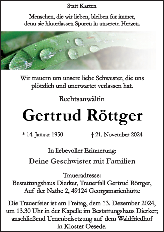 Traueranzeige von Gertrud Röttger von Neue Osnabrücker Zeitung GmbH & Co. KG
