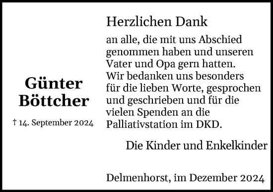 Traueranzeige von Günter Böttcher von DK Medien GmbH & Co. KG