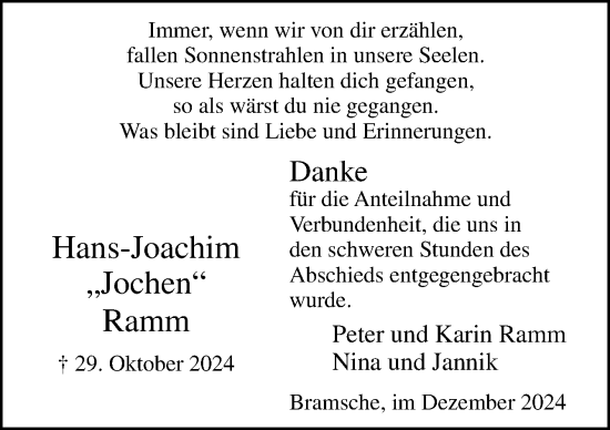 Traueranzeige von Hans-Joachim Ramm von Neue Osnabrücker Zeitung GmbH & Co. KG