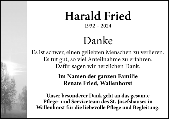 Traueranzeige von Harald Fried von Neue Osnabrücker Zeitung GmbH & Co. KG