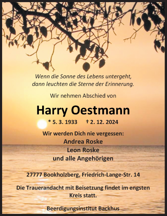 Traueranzeige von Harry Oestmann von DK Medien GmbH & Co. KG