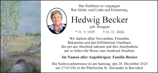 Traueranzeige von Hedwig Becker von Neue Osnabrücker Zeitung GmbH & Co. KG