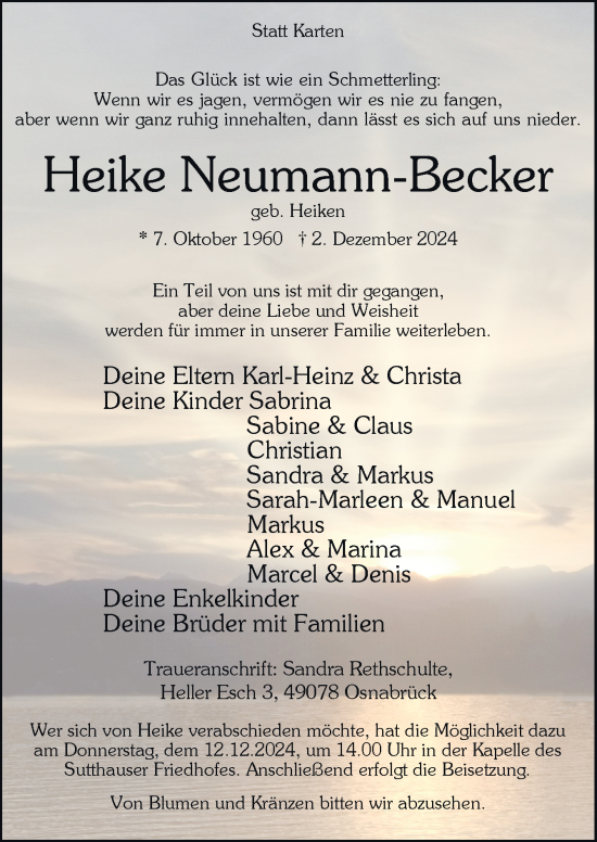 Traueranzeige von Heike Neumann-Becker von Neue Osnabrücker Zeitung GmbH & Co. KG