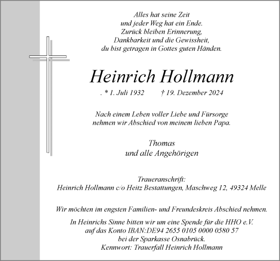 Traueranzeige von Heinrich Hollmann von Neue Osnabrücker Zeitung GmbH & Co. KG