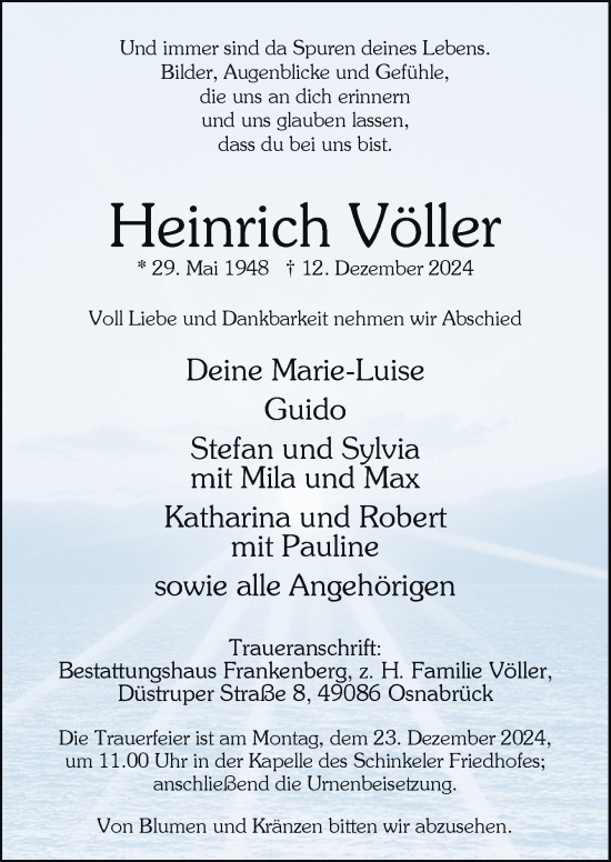 Traueranzeige von Heinrich Völler von Neue Osnabrücker Zeitung GmbH & Co. KG