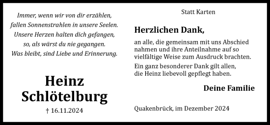 Traueranzeige von Heinz Schlötelburg von Neue Osnabrücker Zeitung GmbH & Co. KG
