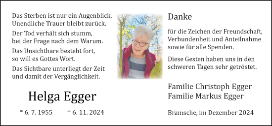 Traueranzeige von Helga Egger von Neue Osnabrücker Zeitung GmbH & Co. KG