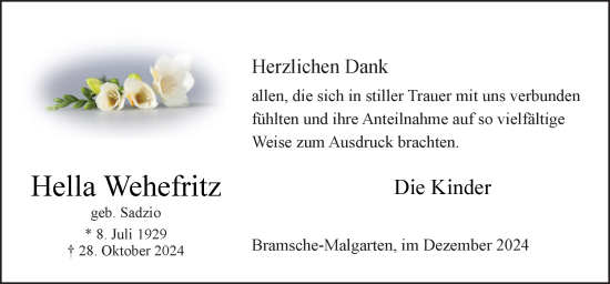 Traueranzeige von Hella Wehefritz von Neue Osnabrücker Zeitung GmbH & Co. KG