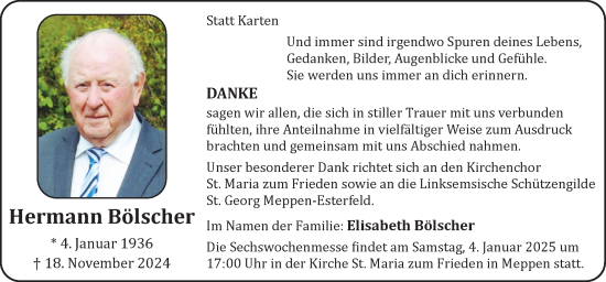 Traueranzeige von Hermann Bölscher von Neue Osnabrücker Zeitung GmbH & Co. KG