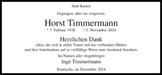 Traueranzeige von Horst Timmermann von Neue Osnabrücker Zeitung GmbH & Co. KG