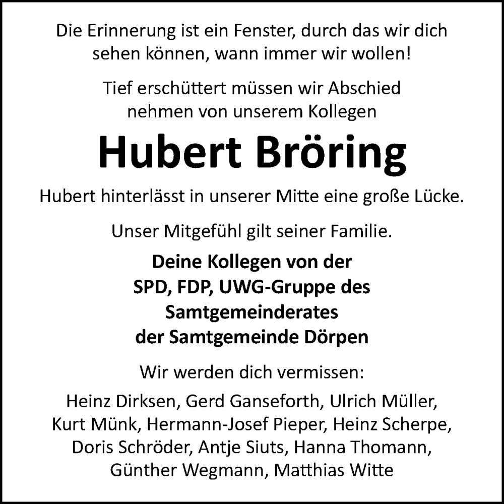  Traueranzeige für Hubert Bröring vom 14.12.2024 aus Neue Osnabrücker Zeitung GmbH & Co. KG