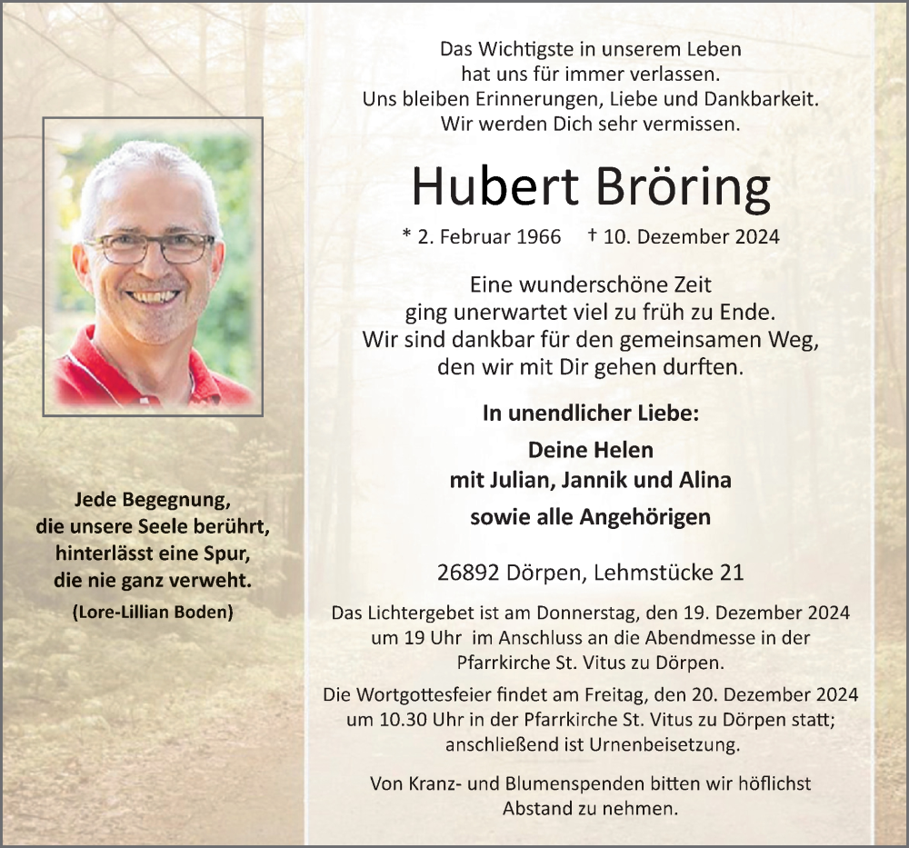  Traueranzeige für Hubert Bröring vom 13.12.2024 aus Neue Osnabrücker Zeitung GmbH & Co. KG