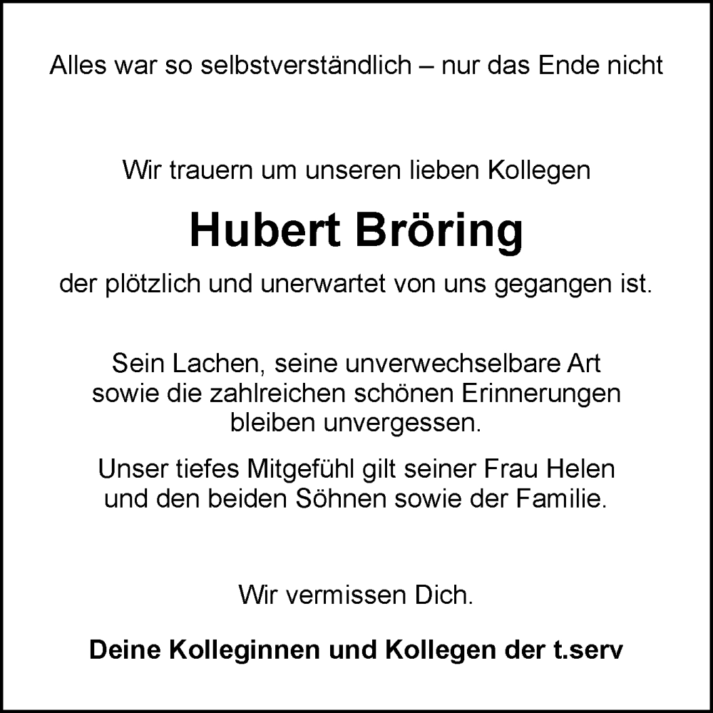  Traueranzeige für Hubert Bröring vom 18.12.2024 aus Neue Osnabrücker Zeitung GmbH & Co. KG