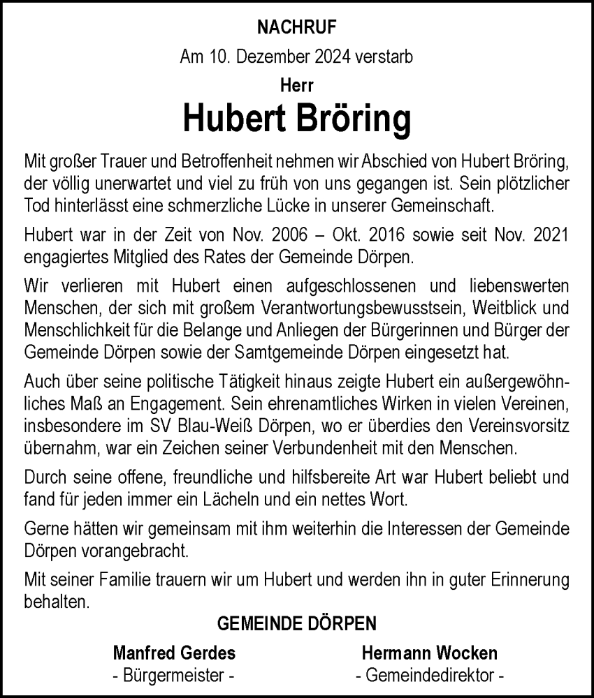  Traueranzeige für Hubert Bröring vom 17.12.2024 aus Neue Osnabrücker Zeitung GmbH & Co. KG