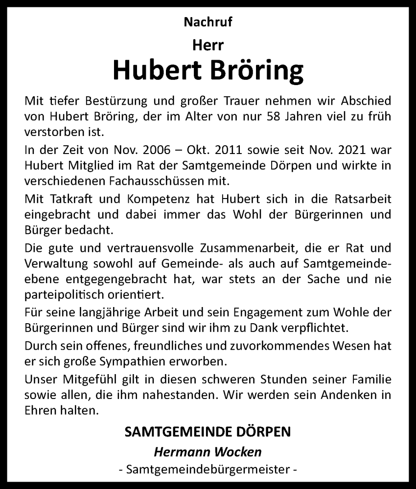  Traueranzeige für Hubert Bröring vom 17.12.2024 aus Neue Osnabrücker Zeitung GmbH & Co. KG