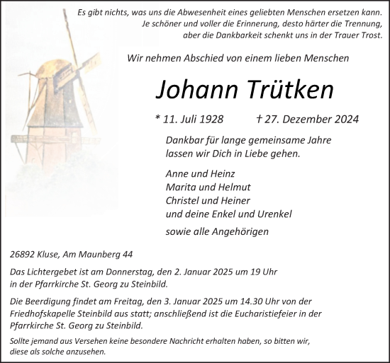 Traueranzeige von Johann Trütken von Neue Osnabrücker Zeitung GmbH & Co. KG