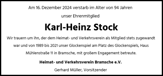 Traueranzeige von Karl-Heinz Stock von Neue Osnabrücker Zeitung GmbH & Co. KG