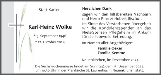 Traueranzeige von Karl-Heinz Wolke von Neue Osnabrücker Zeitung GmbH & Co. KG