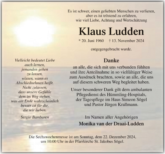 Traueranzeige von Klaus Ludden von Neue Osnabrücker Zeitung GmbH & Co. KG