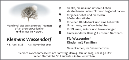 Traueranzeige von Klemens Wessendorf von Neue Osnabrücker Zeitung GmbH & Co. KG