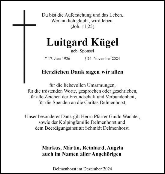 Traueranzeige von Luitgard Kügel von DK Medien GmbH & Co. KG