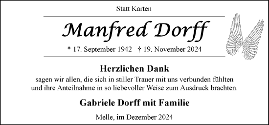 Traueranzeige von Manfred Dorff von Neue Osnabrücker Zeitung GmbH & Co. KG