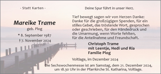 Traueranzeige von Mareike Trame von Neue Osnabrücker Zeitung GmbH & Co. KG