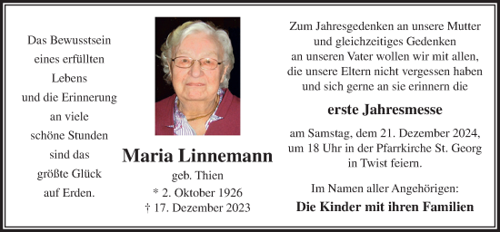 Traueranzeige von Maria Linnemann von Neue Osnabrücker Zeitung GmbH & Co. KG