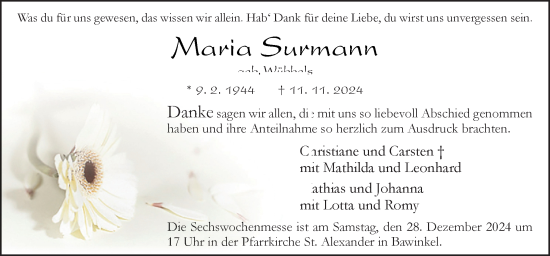 Traueranzeige von Maria Surmann von Neue Osnabrücker Zeitung GmbH & Co. KG